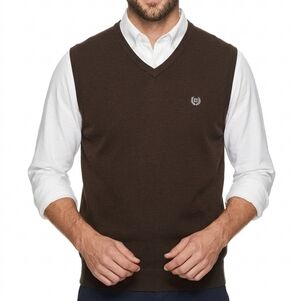 Chaps Men's Dark Brown V-Neck Sweater Vest, Size L, Brown, 100% COTTON